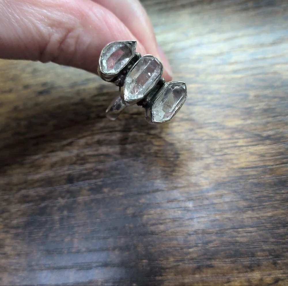 Sterling Silver Triple Raw Cut Herkimar Diamond Ring